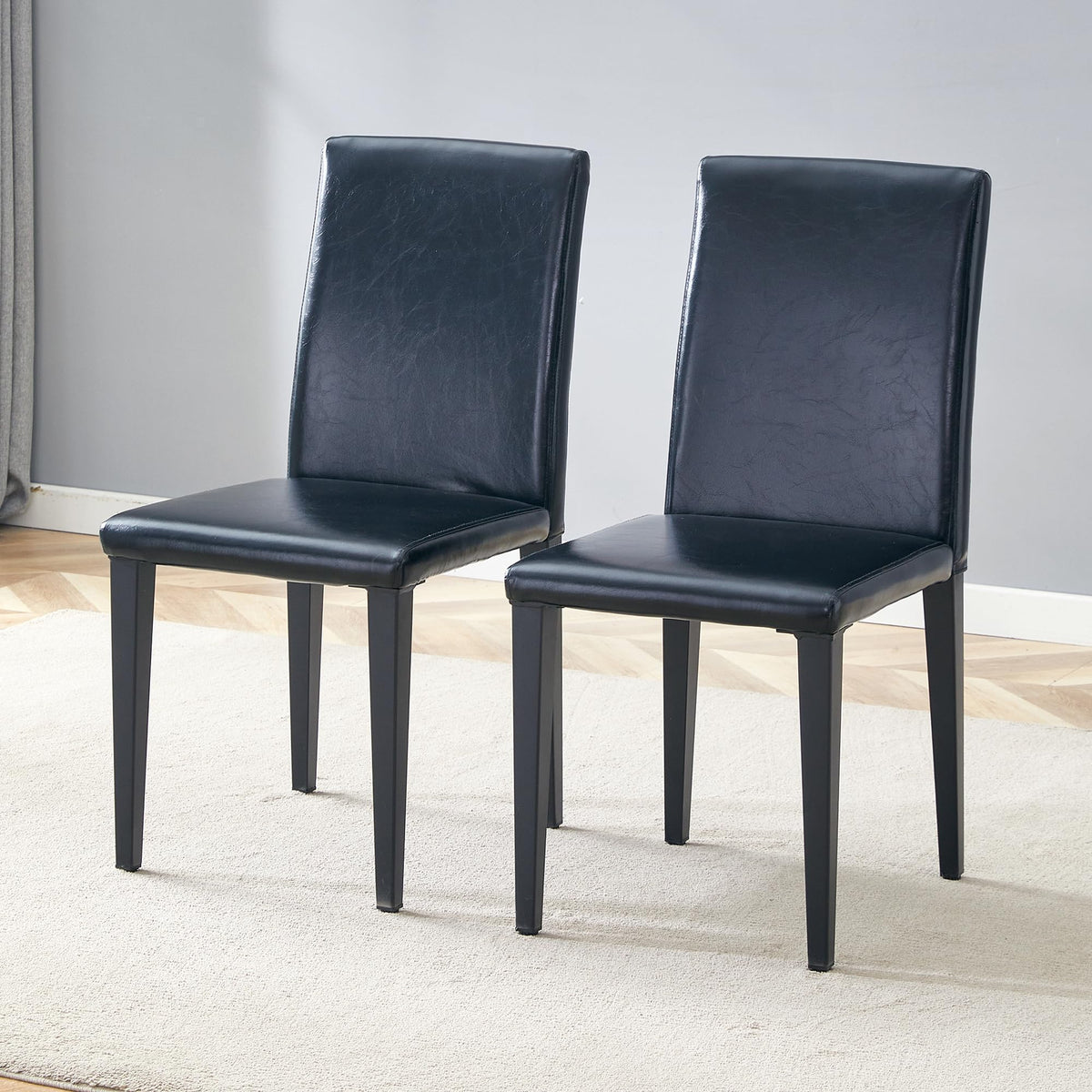 Black PU Leather Upholstered Dining Chairs Set of 2 with Metal Legs G461