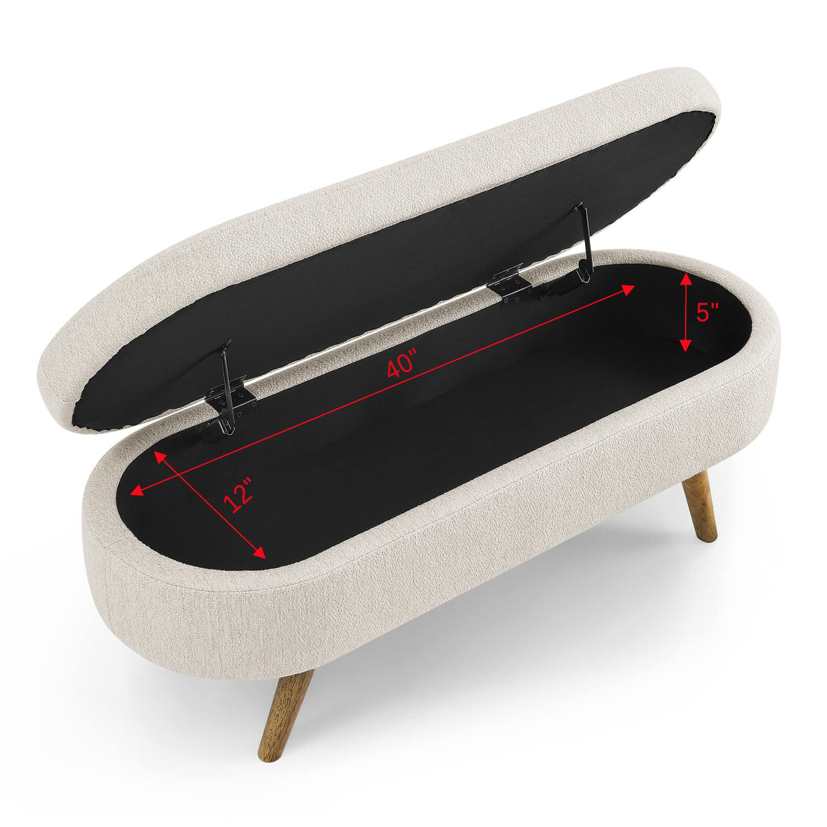 43.5" L Upholstered Linen Storage Ottoman Bench with Rubber Wood Legs F593