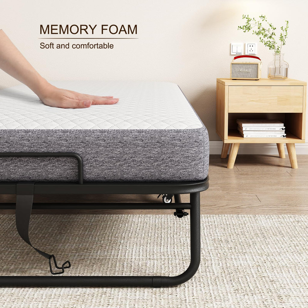 Folding Bed with 5" Memory Foam Mattress Twin Size Metal Frame A1970