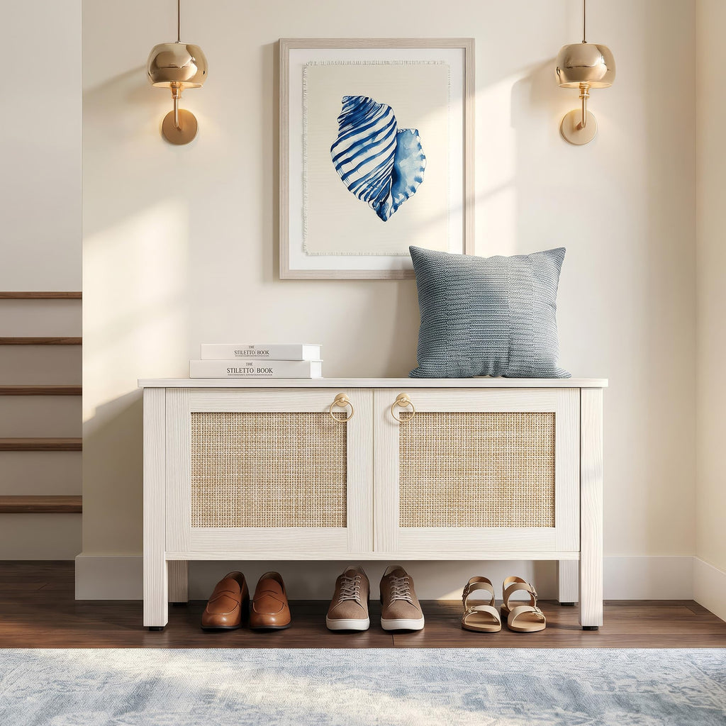 Rattan Storage Bench with 2 Safety Hinges B40220
