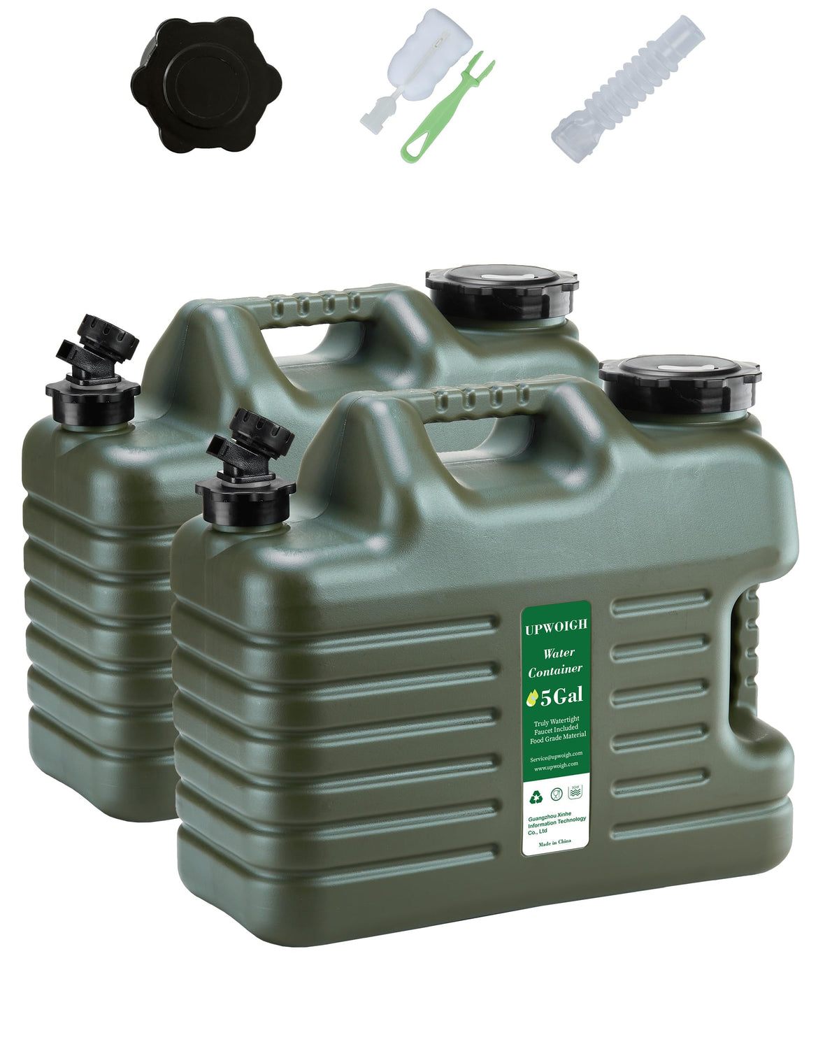 5 Gallon Camping Water Jug with Spigot, Military Green, 2 Pack X20844
