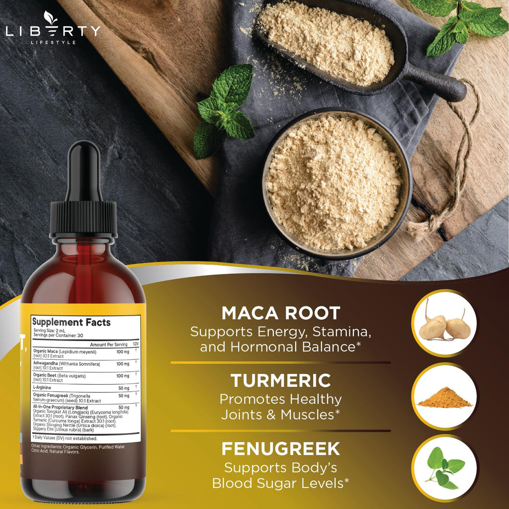 Organic Maca Root Liquid Drops with Ashwagandha 2oz X614
