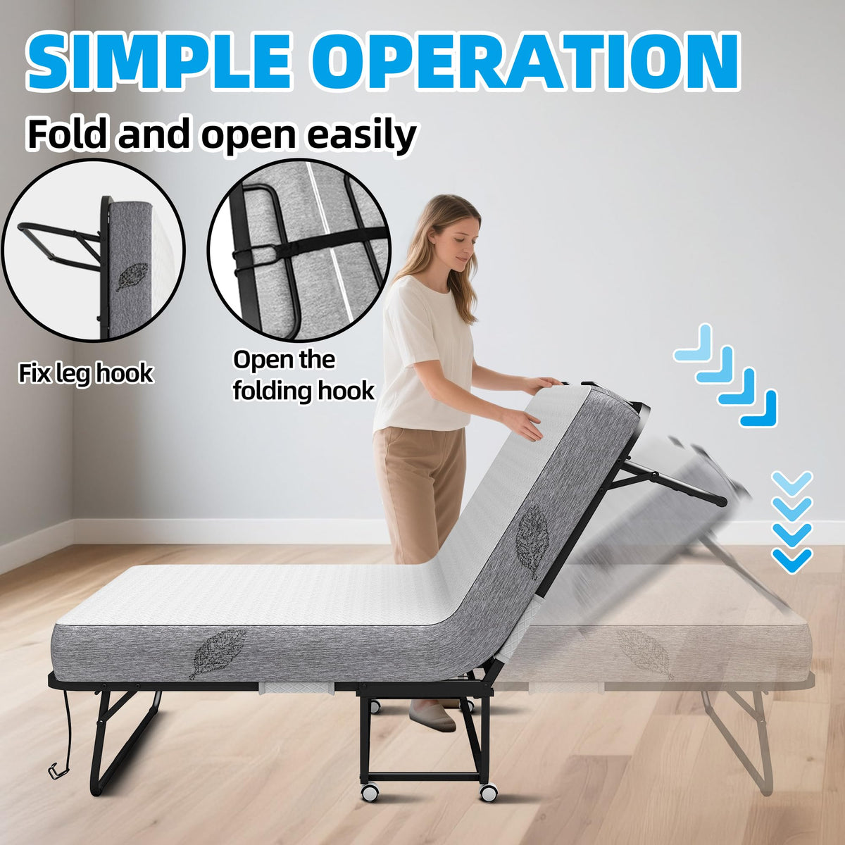 Folding Bed with 5" Memory Foam Mattress Twin Size Metal Frame A1970