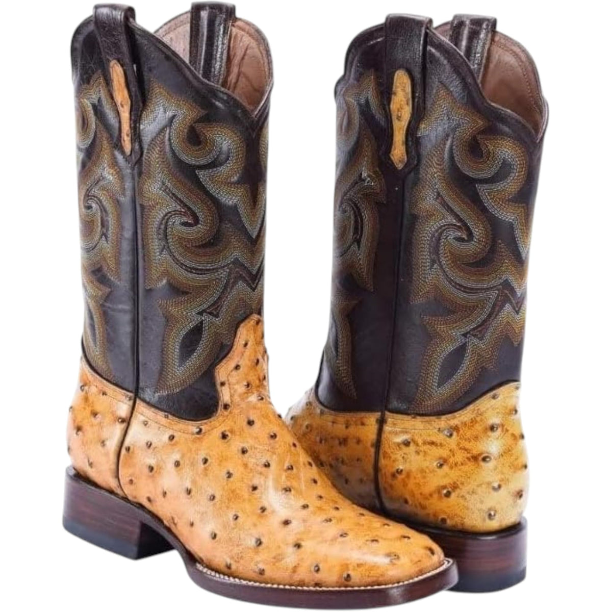 Men’s Genuine Leather Ostrich Print Square Toe Western Boots U9764