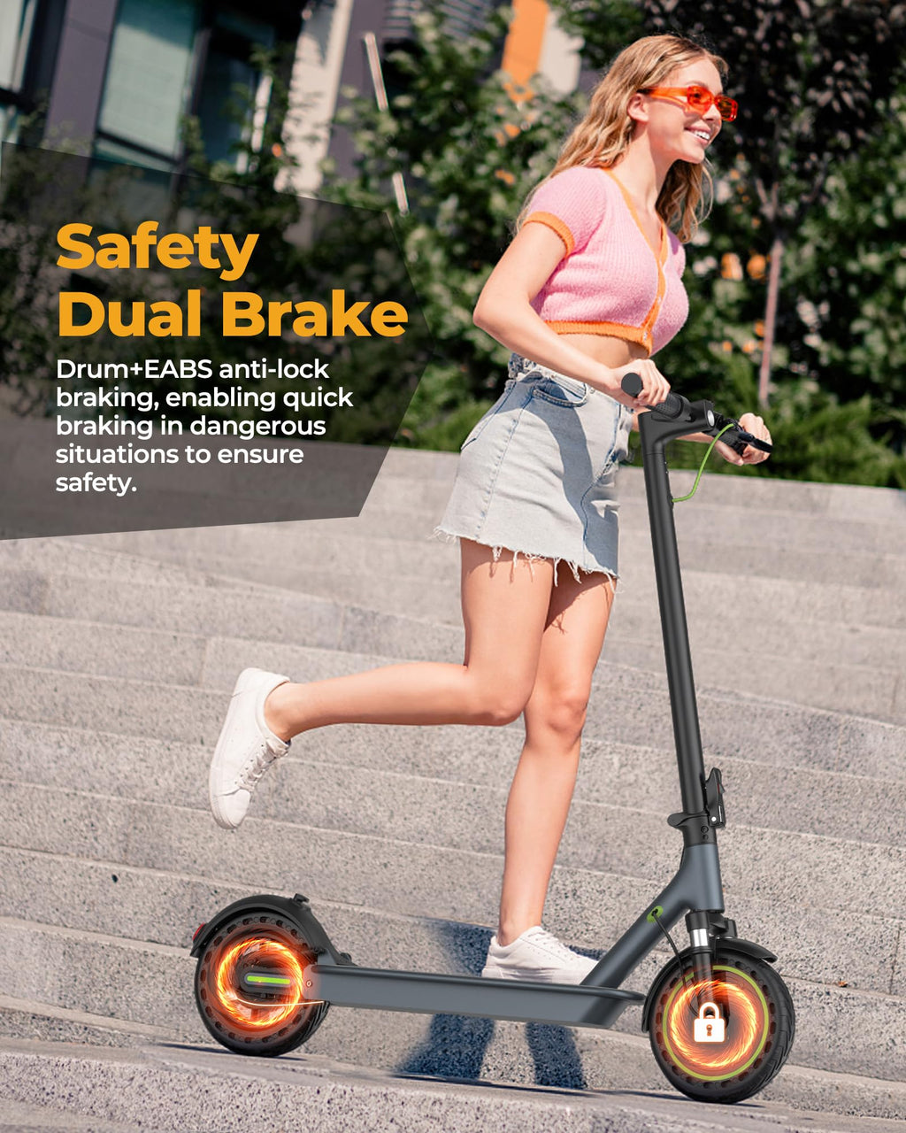 Electric Scooter with Solid Tires, Double Braking System T67862