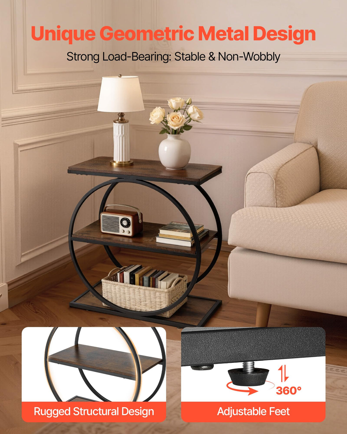 3-Tier Narrow Side Table with Open Storage Shelves Y4449