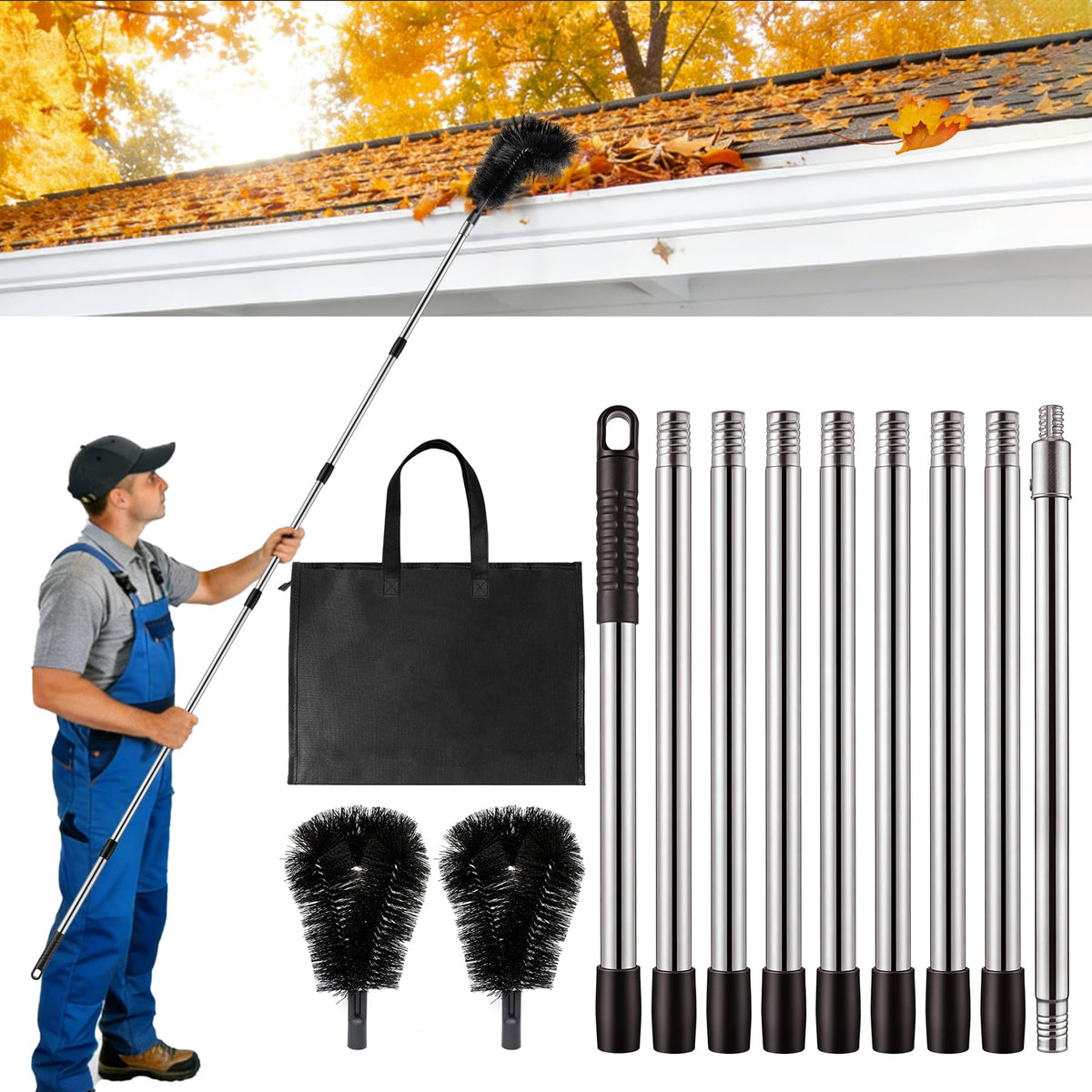 12.7FT Long Adjustable Gutter Cleaner & Brush D6630