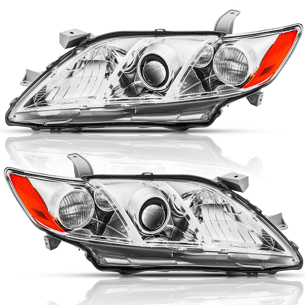 Headlights Assembly Pair Chrome Housing Amber Reflector Z5869