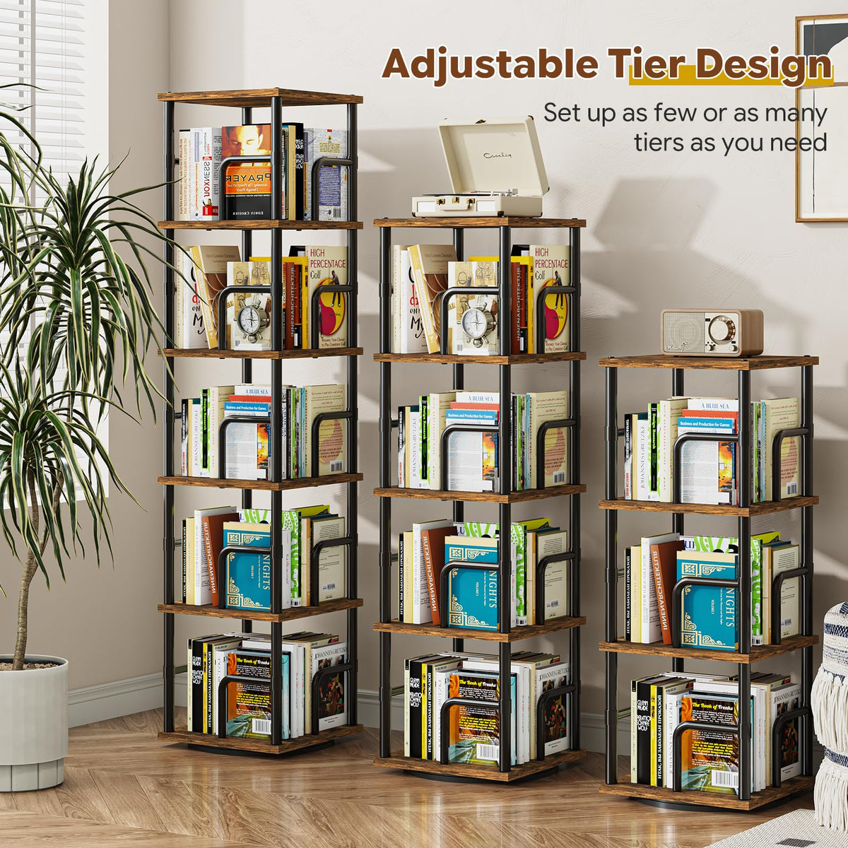 5-Tier Rotating Bookshelf with Safety Rails P35725