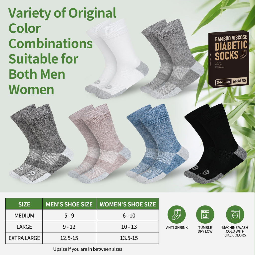 6 Pairs Crew Diabetic Socks I3271