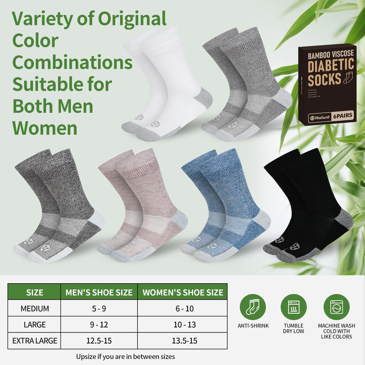 6 Pairs Crew Diabetic Socks I3271