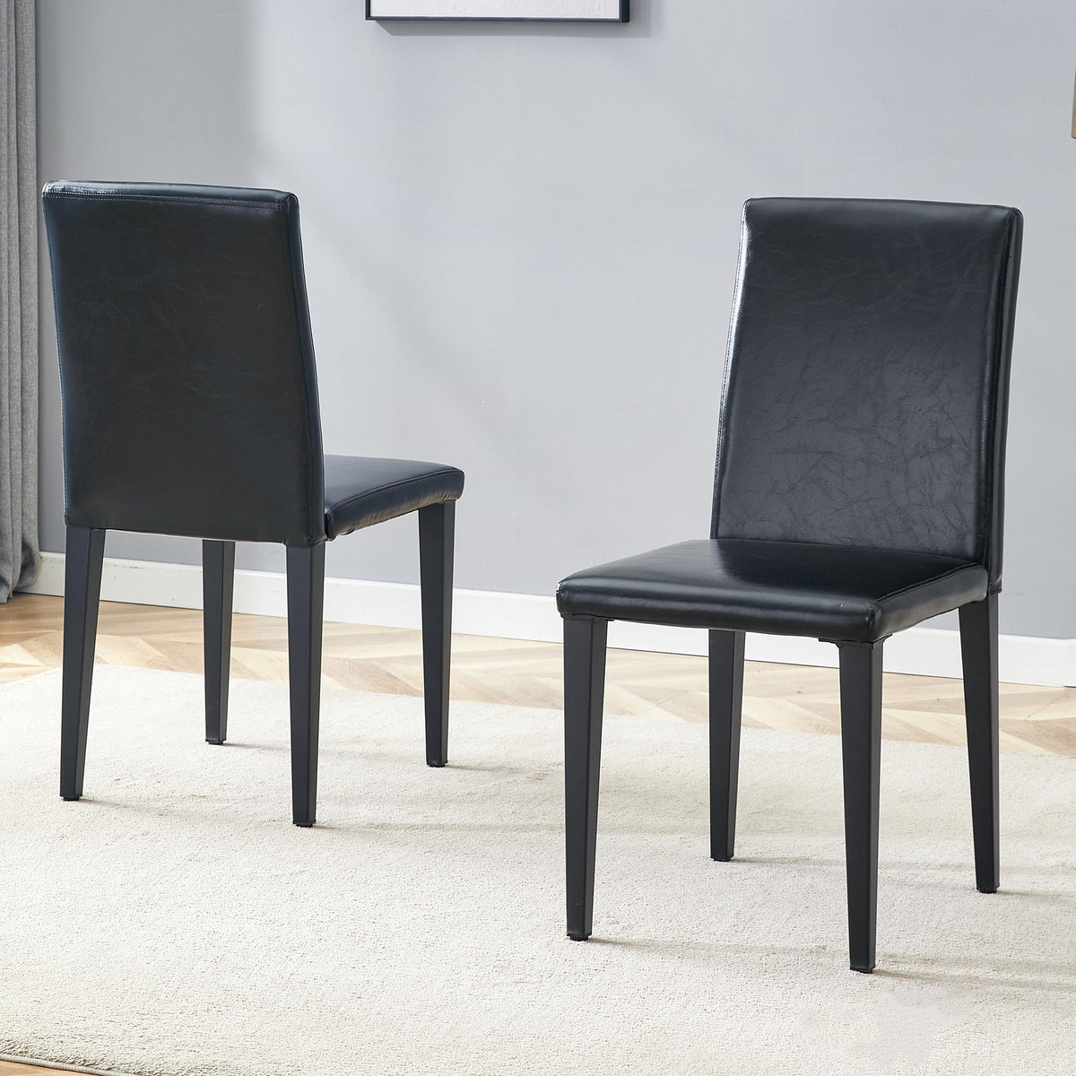 Black PU Leather Upholstered Dining Chairs Set of 2 with Metal Legs G461