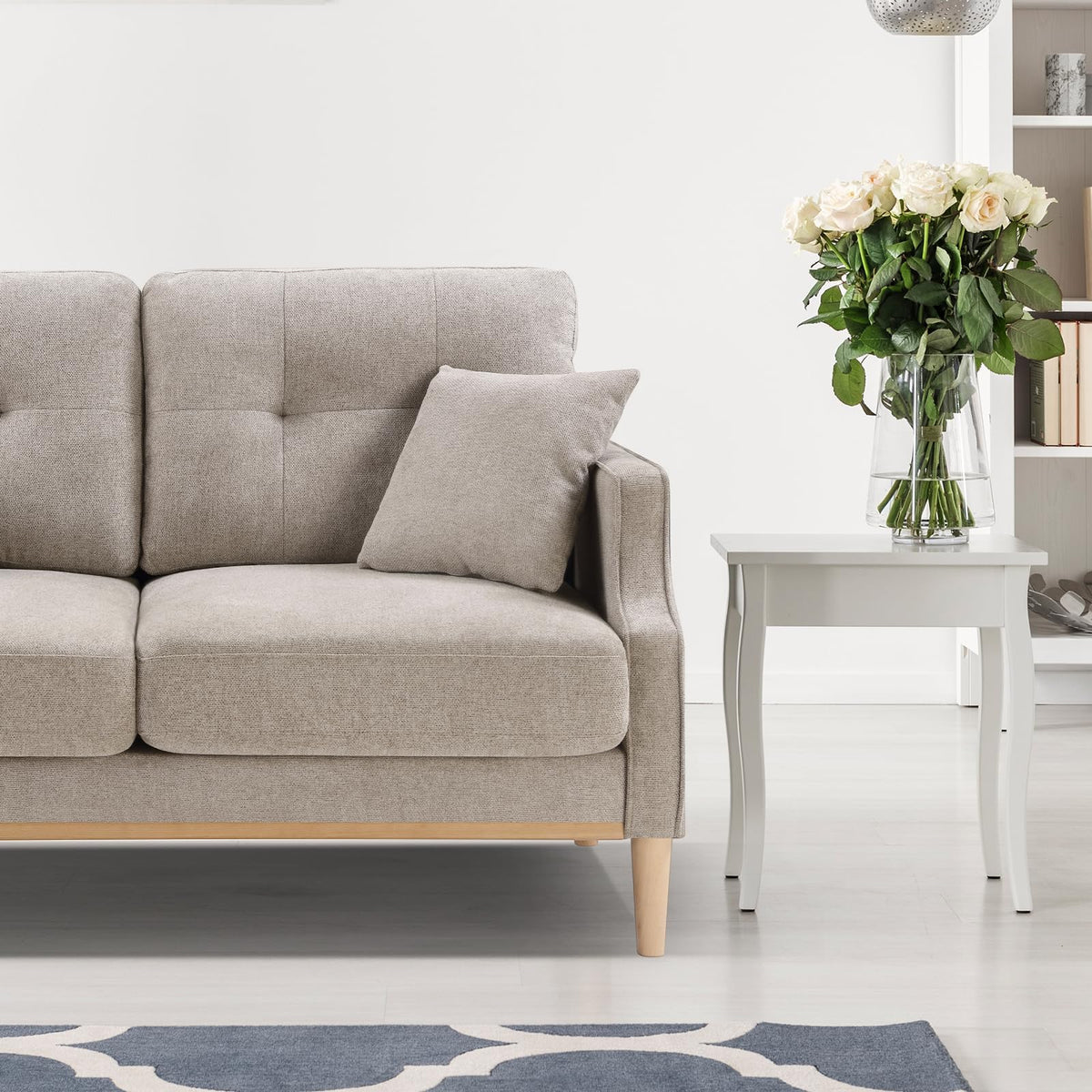 Light Grey Fabric Upholstered 2-Seat Loveseat Sofa with USB Port V19680