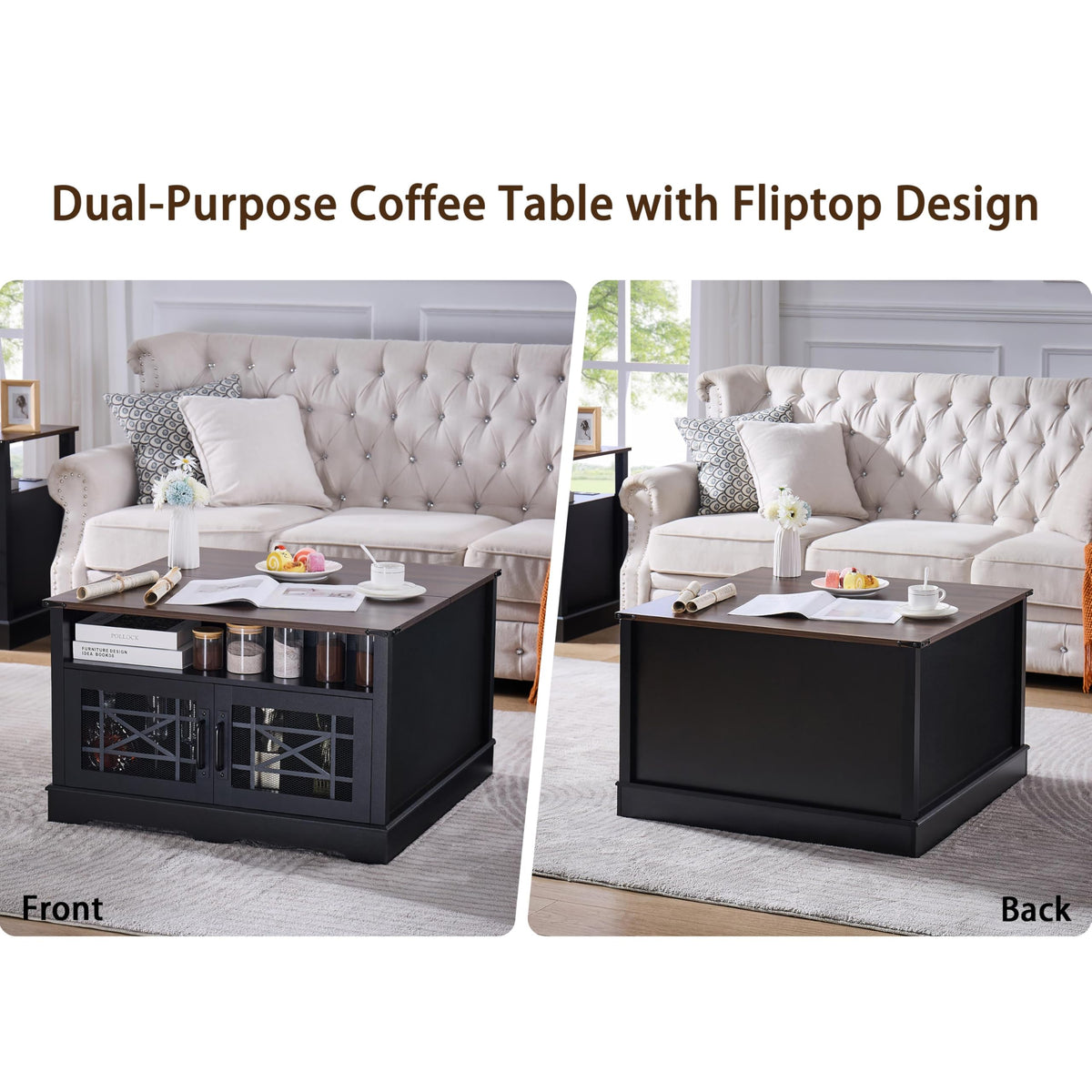 Black Coffee Table with Hidden Compartment Lift-up Top X741834