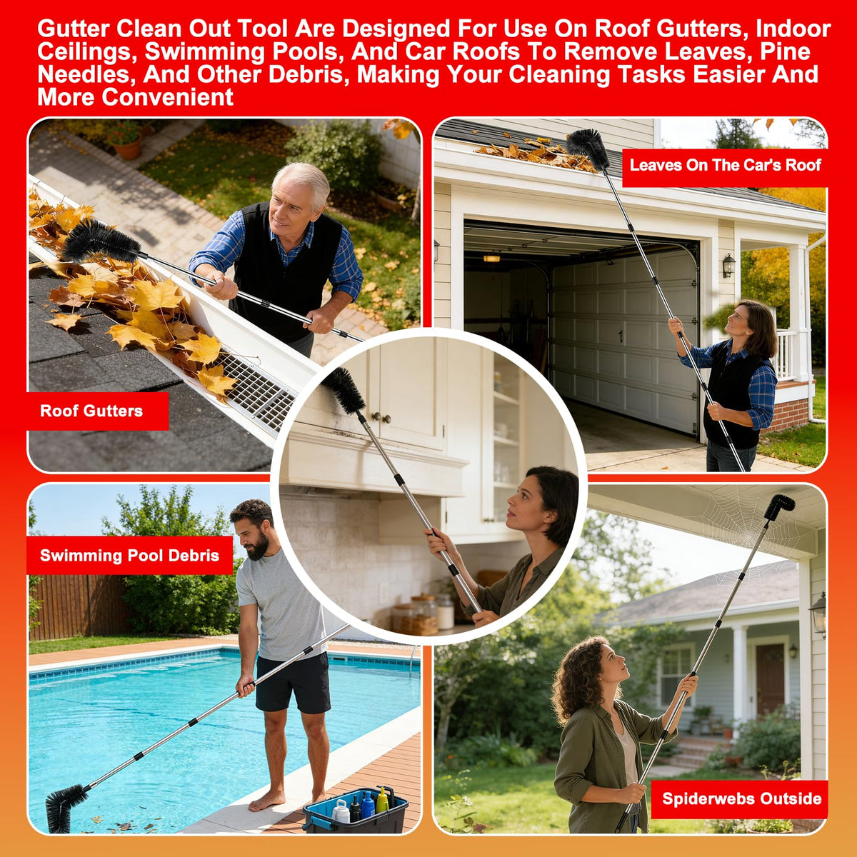 12.7FT Long Adjustable Gutter Cleaner & Brush D6630