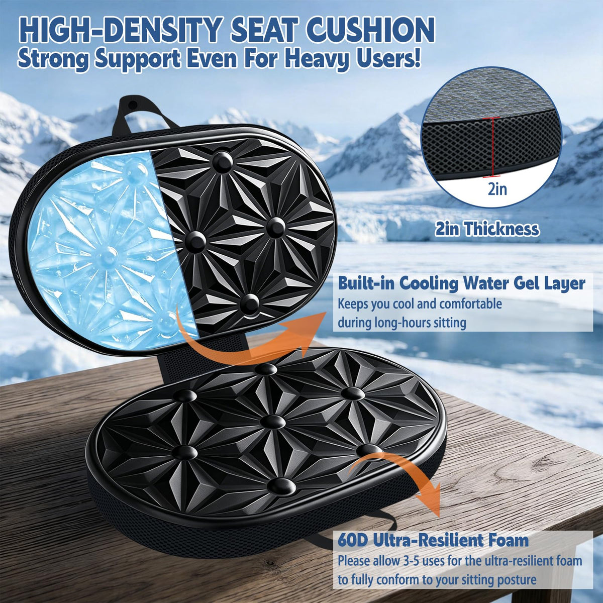 Foldable Cooling Gel Memory Foam Seat Cushion Q810498