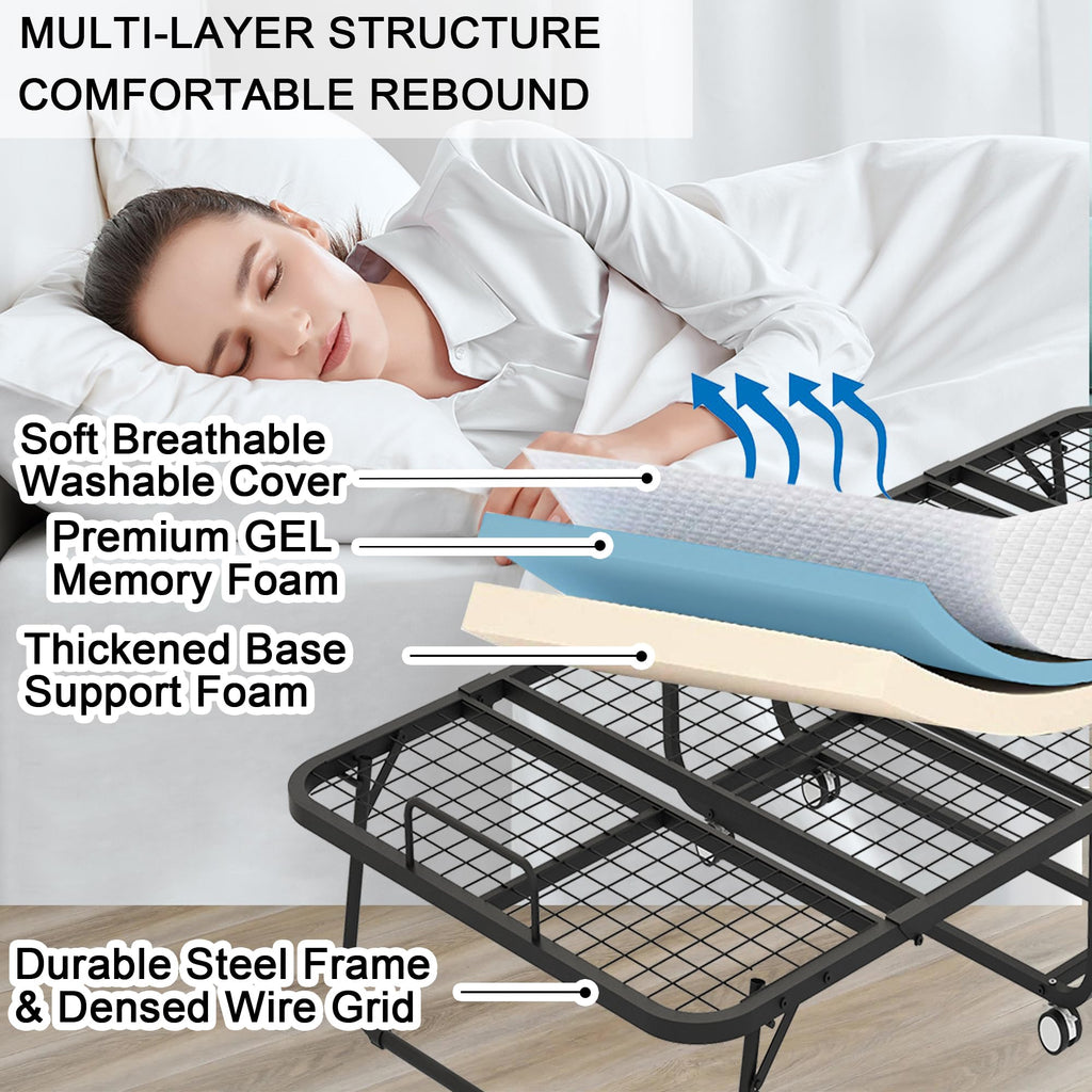 Folding Bed with 5" Memory Foam Mattress Twin Size Metal Frame A1970