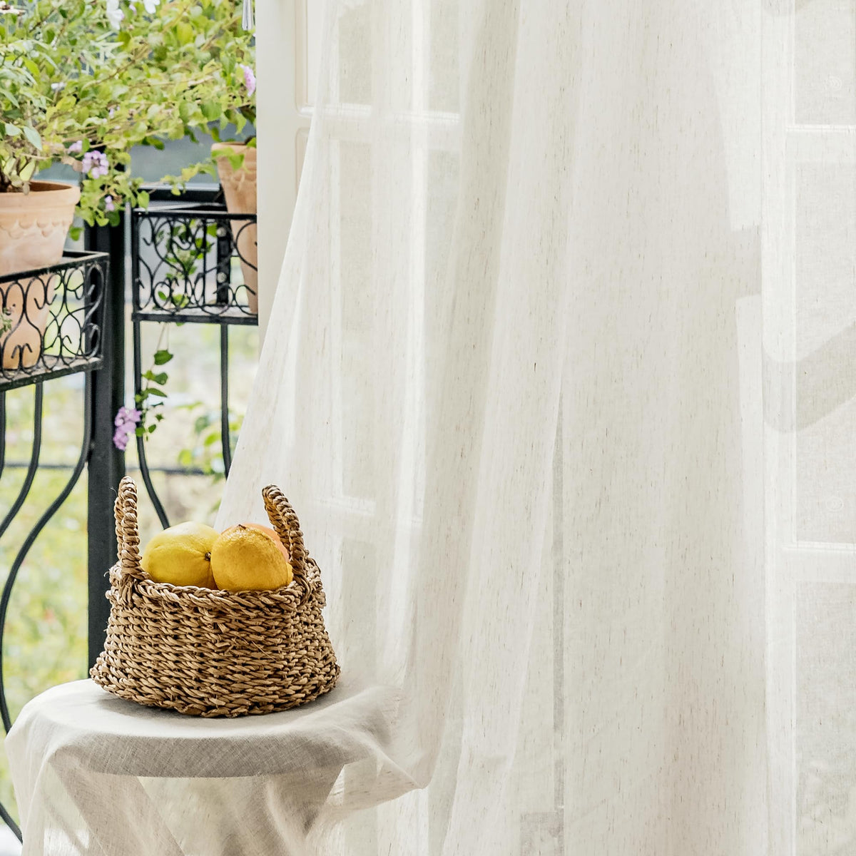 Natural Linen French Door Curtains 25x72 Inch Rod Pocket 2 Panels W819009