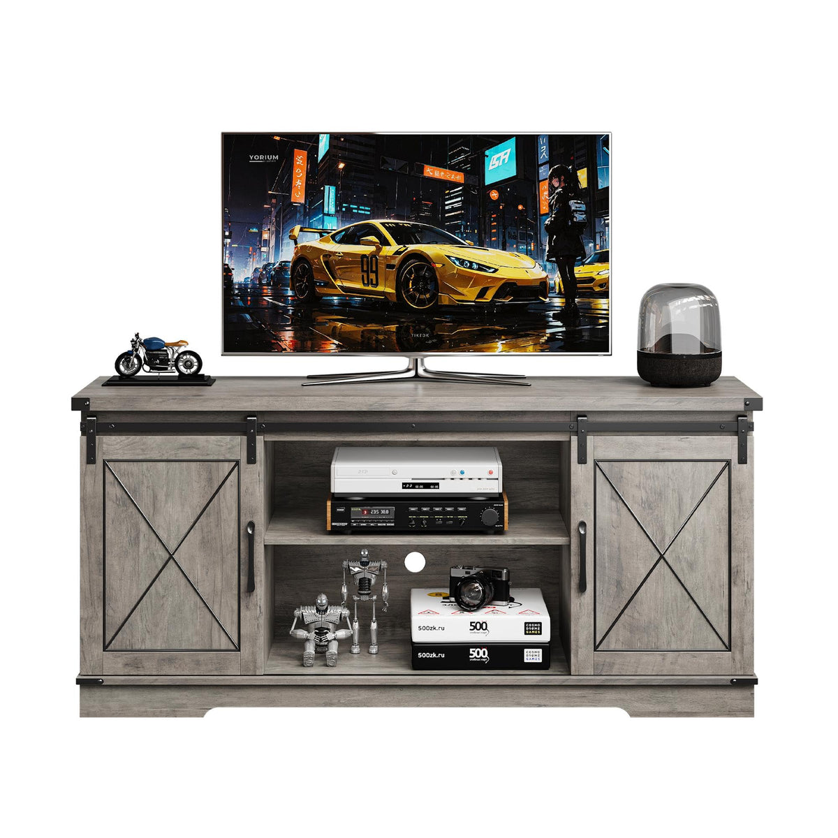 65" Rustic Farmhouse TV Stand with Sliding Barn Doors E356685