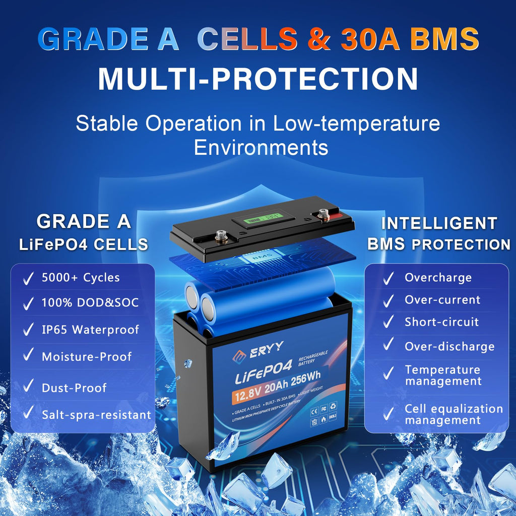 12V 20AH LiFePO4 Lithium Battery with 30A BMS A73195