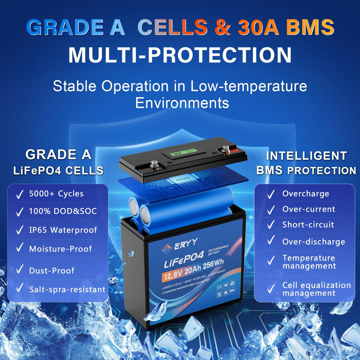 12V 20AH LiFePO4 Lithium Battery with 30A BMS A73195