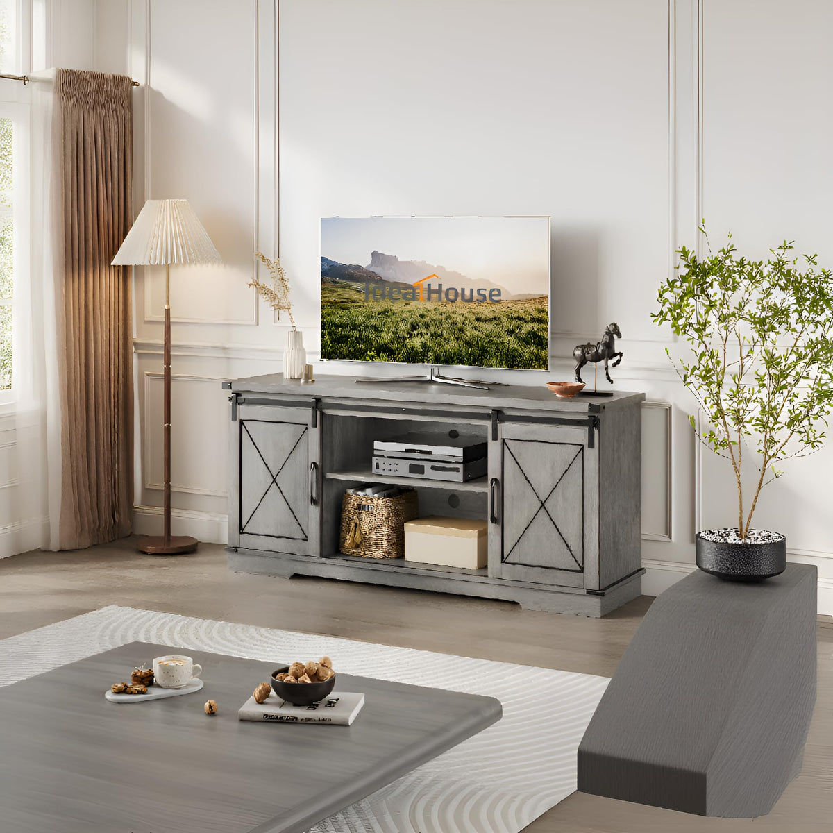 65" Rustic Farmhouse TV Stand with Sliding Barn Doors E356685