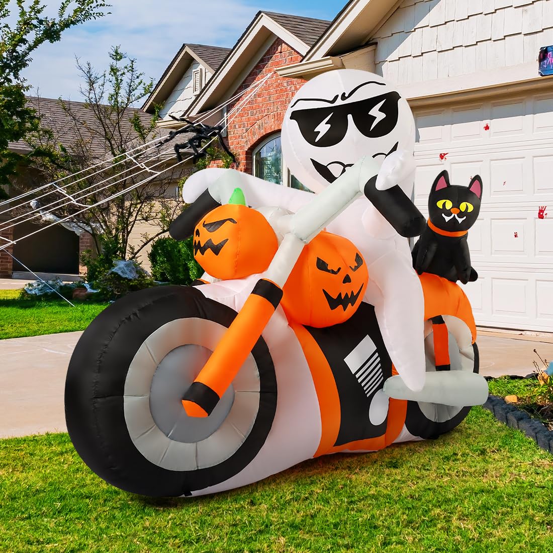 6 FT Halloween Inflatables Ghost Pumpkin Cat Motorcycle with Built-in LEDs J56239