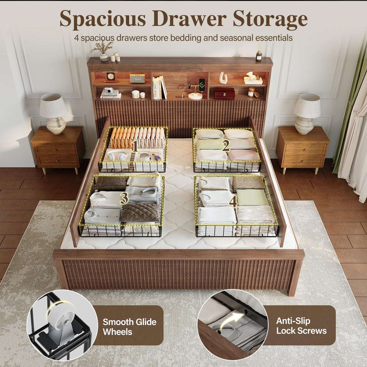 Queen Size Bed Frame with 4 Storage Drawers M221932