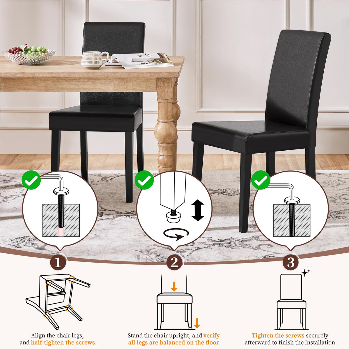 Dining Chairs Set of 4 Upholstered Black L358