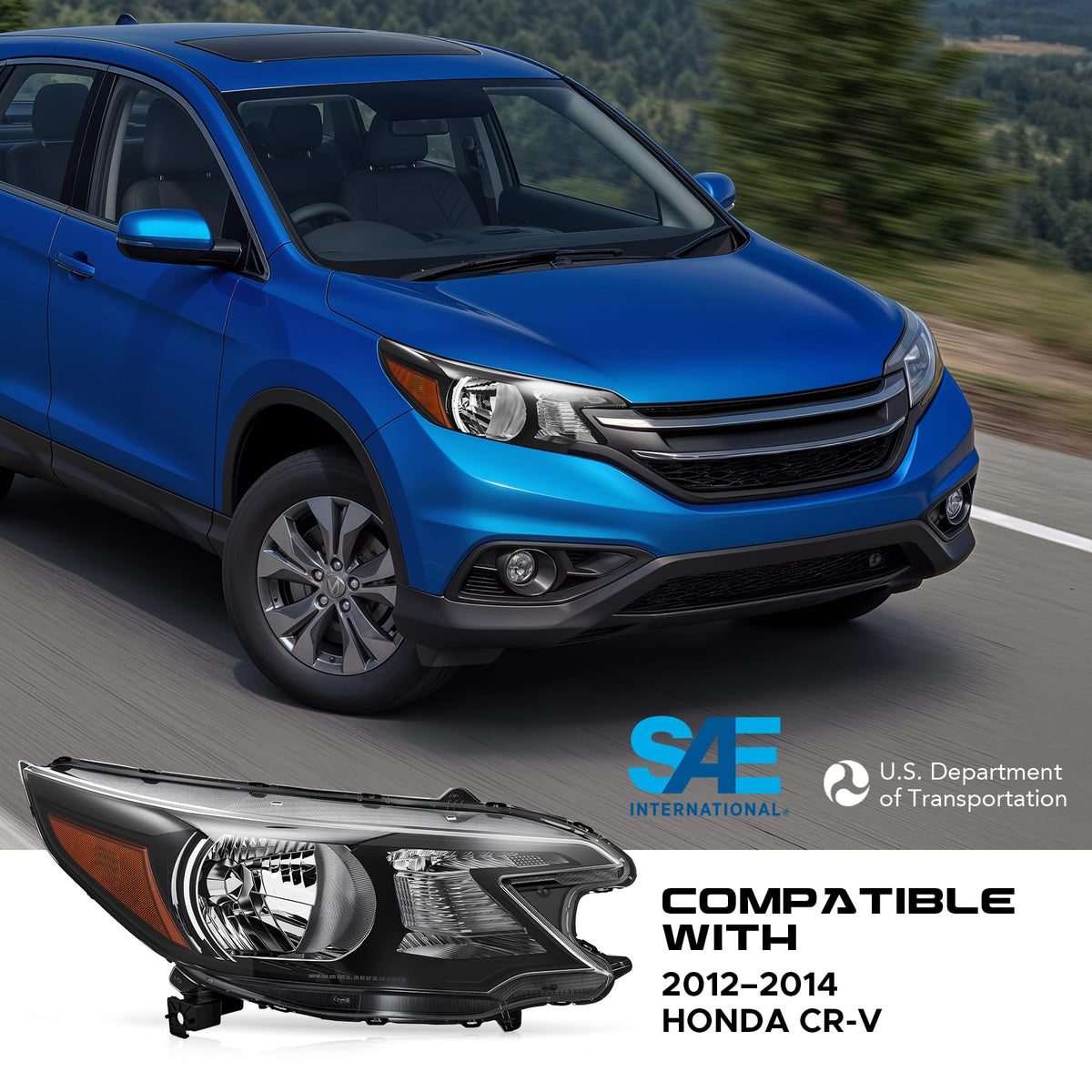 Headlight Compatible with 2012-2014 Honda CR-V Halogen Type R890
