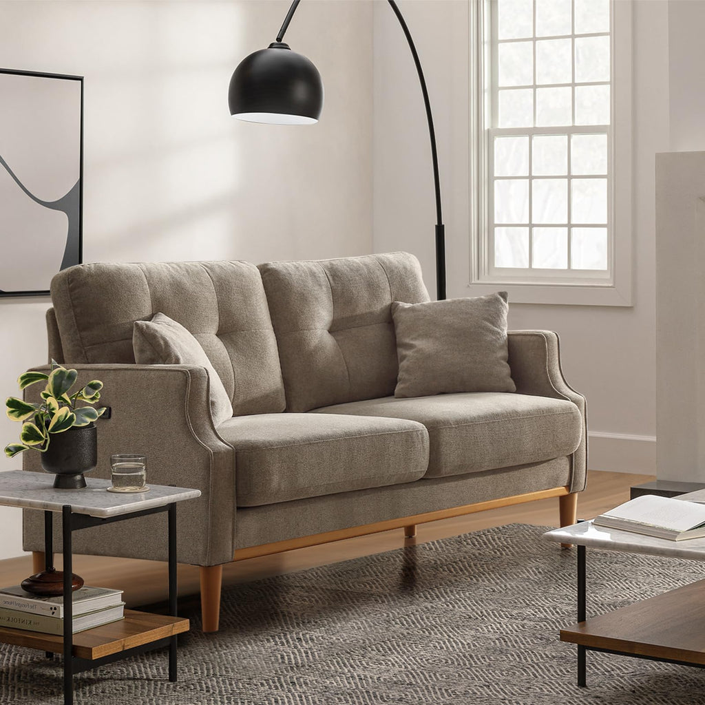 Light Grey Fabric Upholstered 2-Seat Loveseat Sofa with USB Port V19680