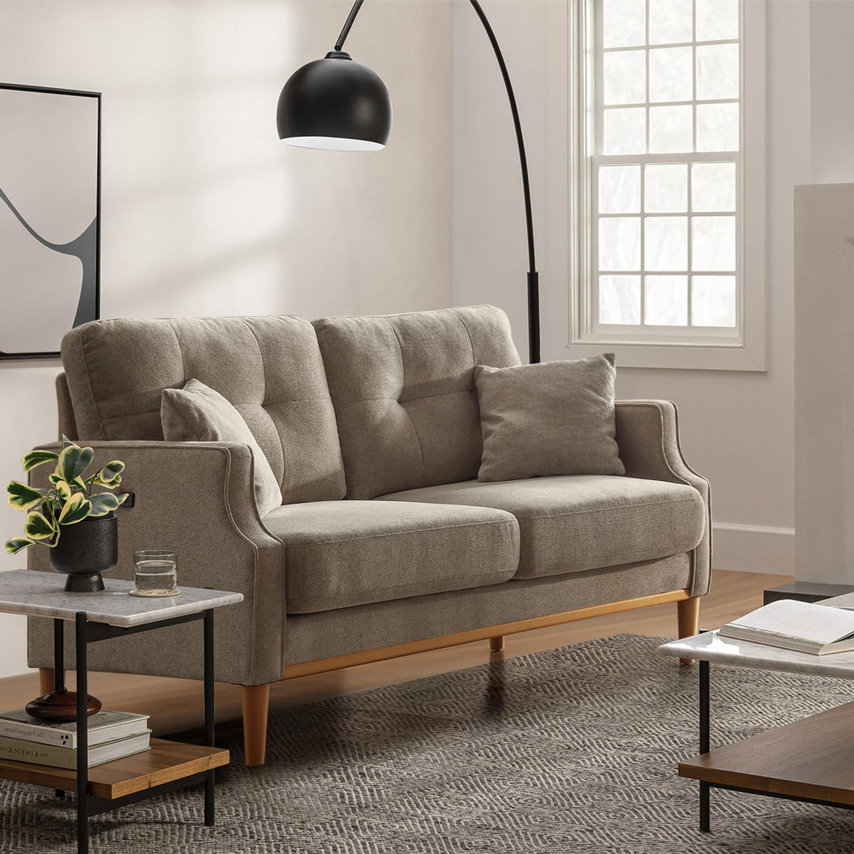 Light Grey Fabric Upholstered 2-Seat Loveseat Sofa with USB Port V19680