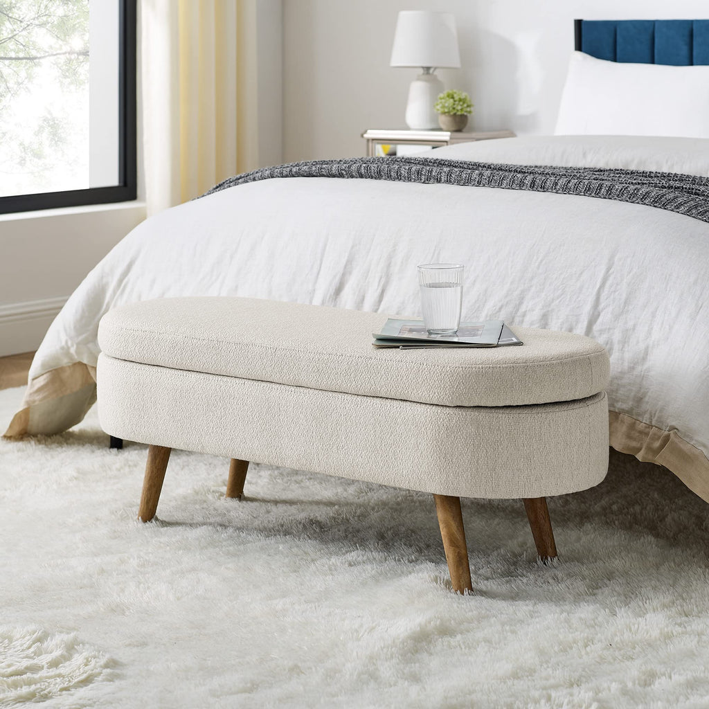 43.5" L Upholstered Linen Storage Ottoman Bench with Rubber Wood Legs F593