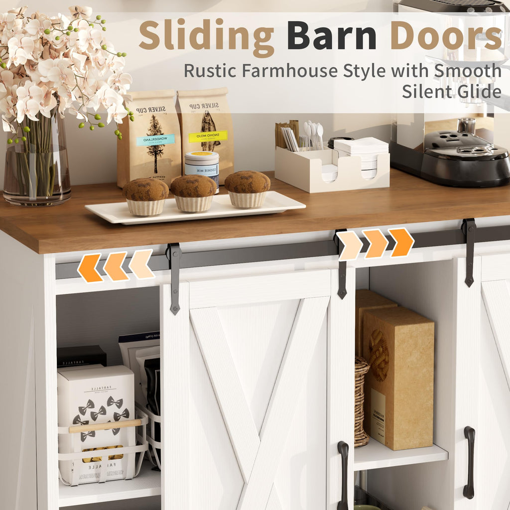 Rustic White Coffee Bar Cabinet with Sliding Barn Doors L8557