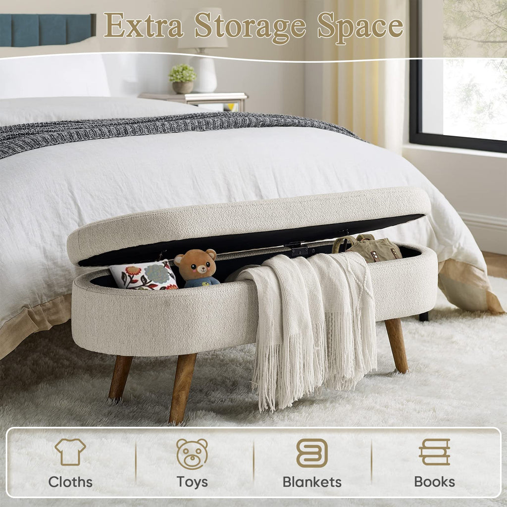 43.5" L Upholstered Linen Storage Ottoman Bench with Rubber Wood Legs F593