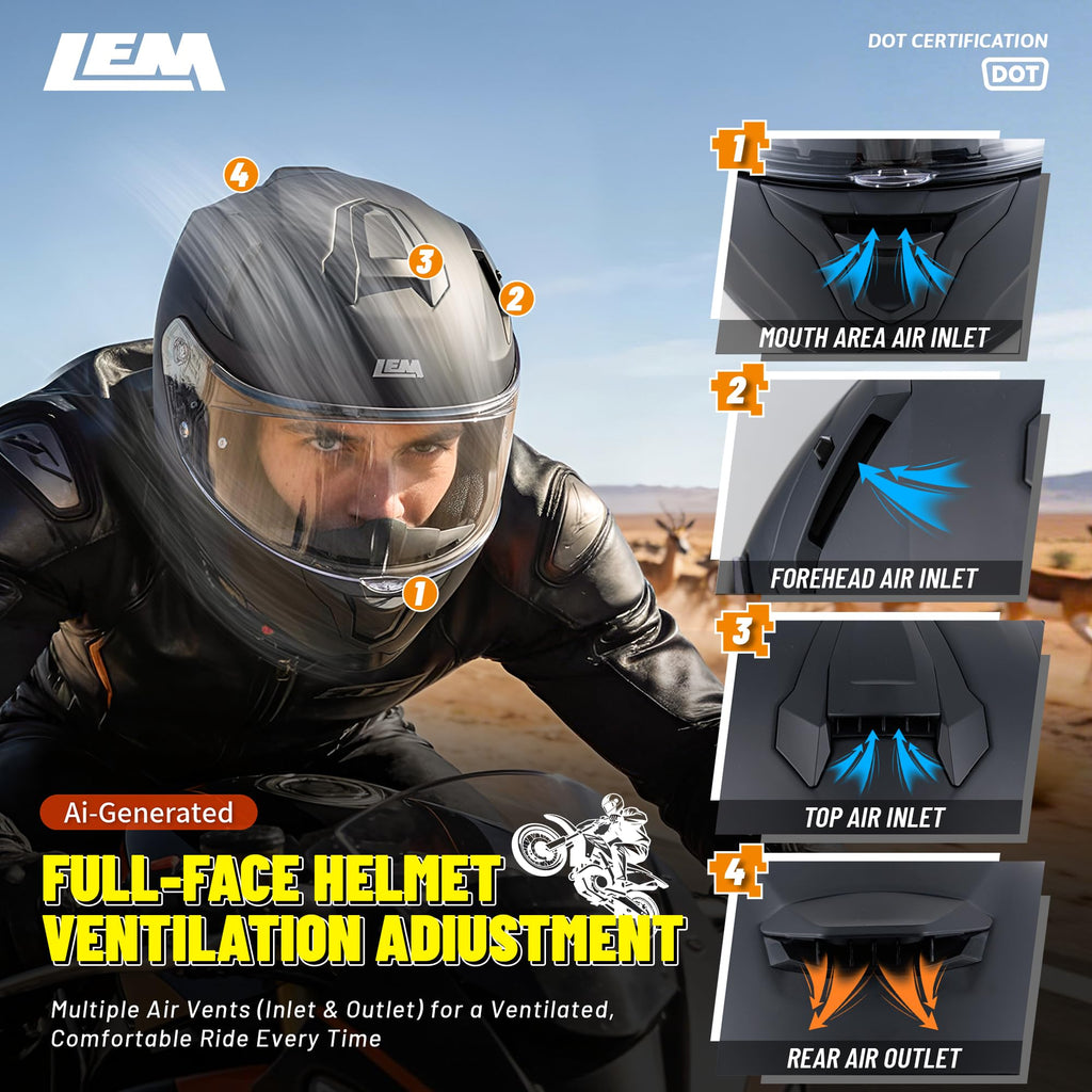 Full Face Motorcycle Helmet DOT Certified Matte Black Medium A90458