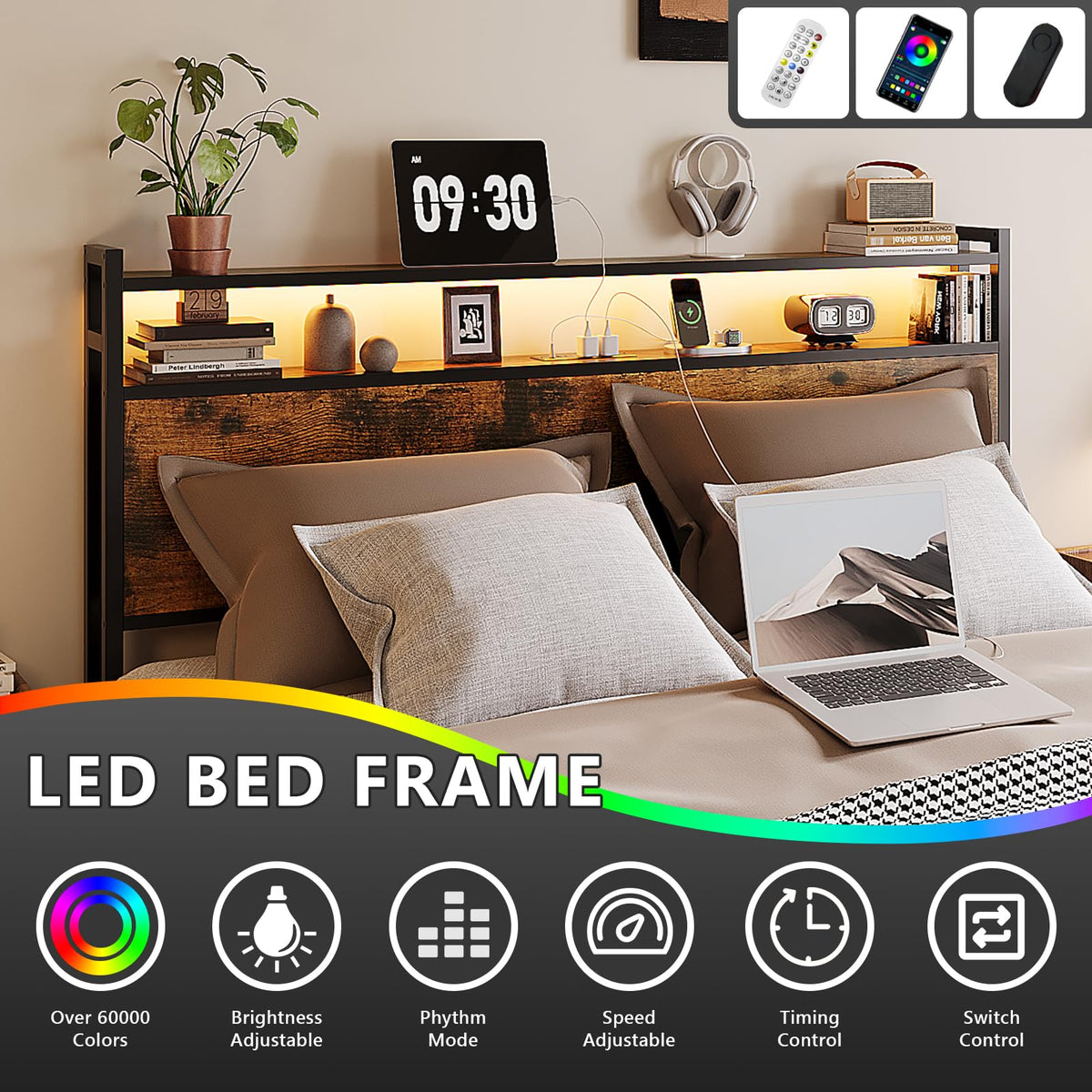 Queen Bed Frame with 4 Storage Drawers and Headboard D907