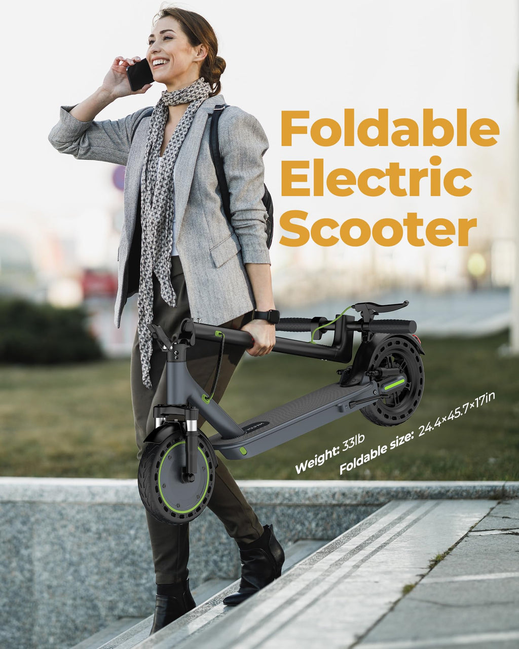 Electric Scooter with Solid Tires, Double Braking System T67862