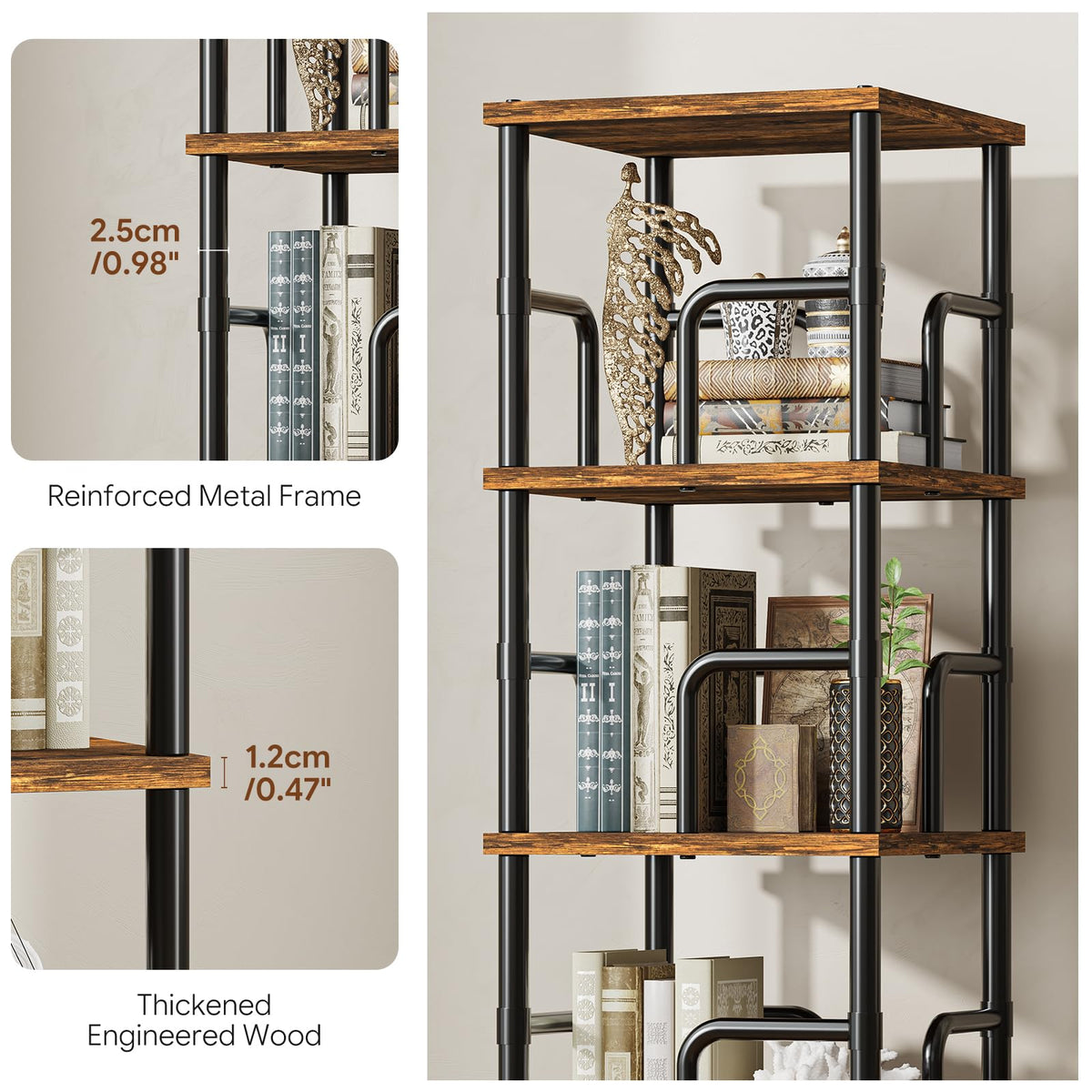 5-Tier Rotating Bookshelf with Safety Rails P35725