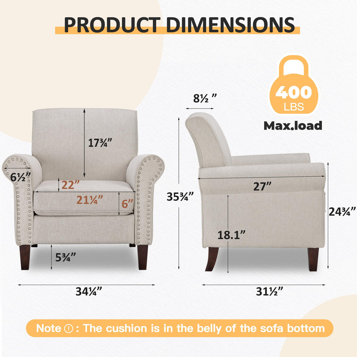 Beige Mid-Century Modern Accent Chairs Set of 2 B61963