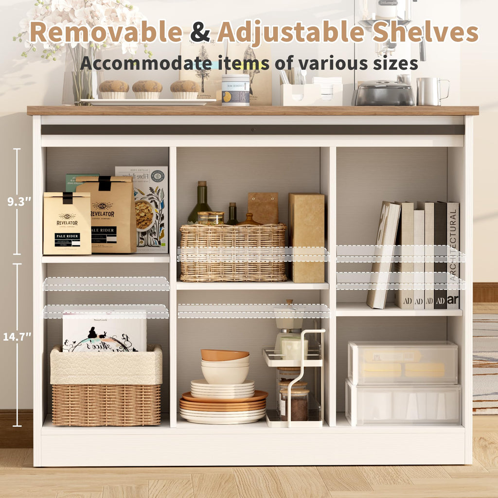 Rustic White Coffee Bar Cabinet with Sliding Barn Doors L8557
