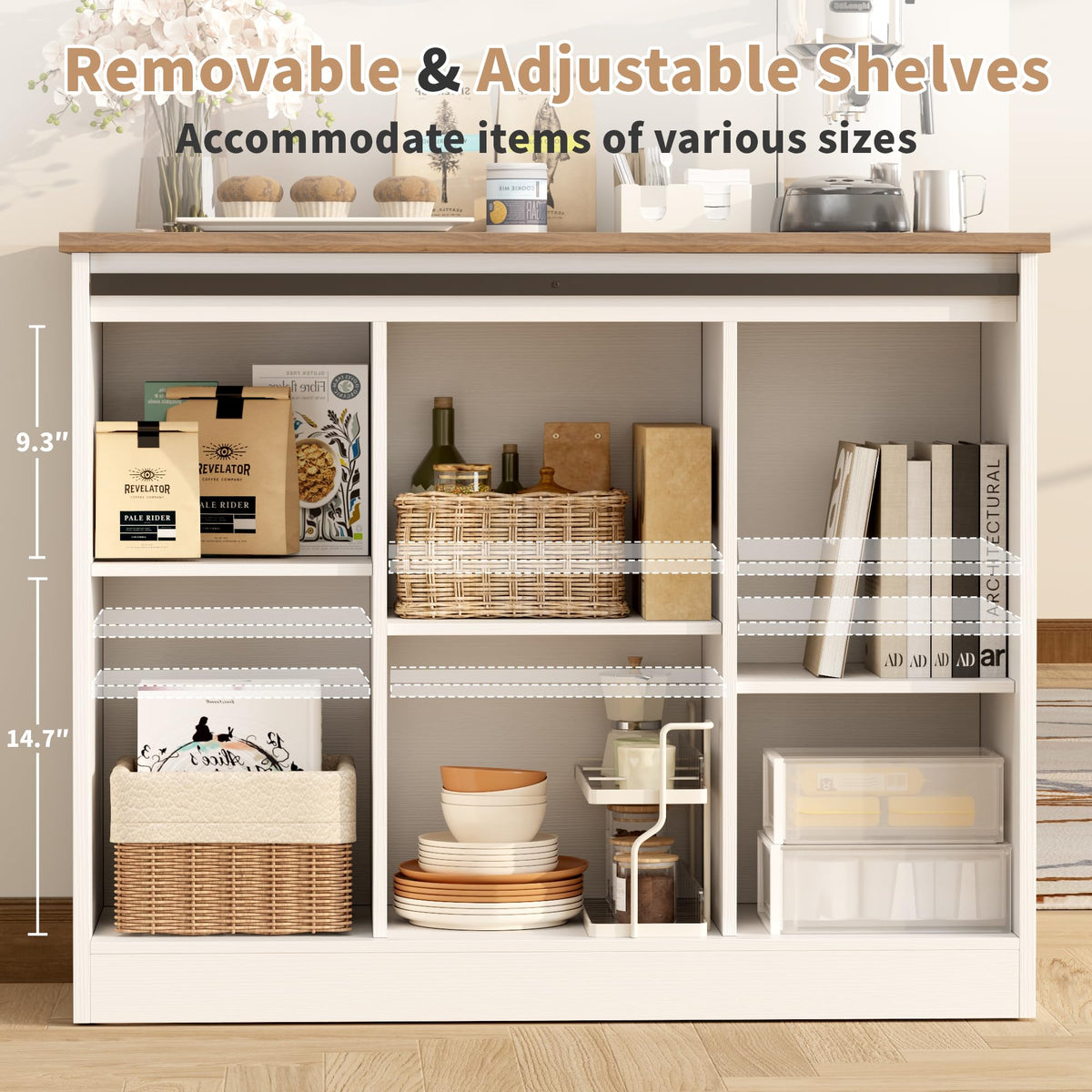 Rustic White Coffee Bar Cabinet with Sliding Barn Doors L8557