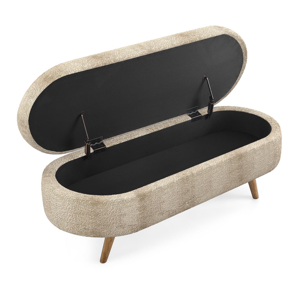 Oval Storage Bench with Rubber Wood Legs Gray P28834