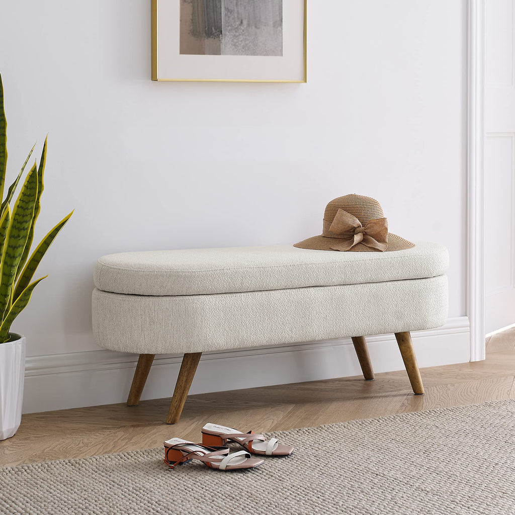 43.5" L Upholstered Linen Storage Ottoman Bench with Rubber Wood Legs F593