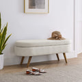 43.5" L Upholstered Linen Storage Ottoman Bench with Rubber Wood Legs F593