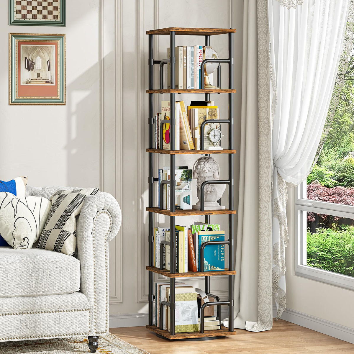 5-Tier Rotating Bookshelf with Safety Rails P35725