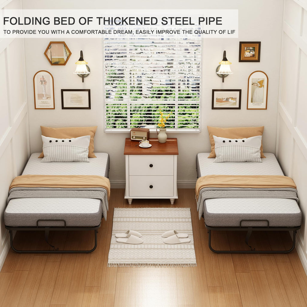 Folding Bed with 5" Memory Foam Mattress Twin Size Metal Frame A1970