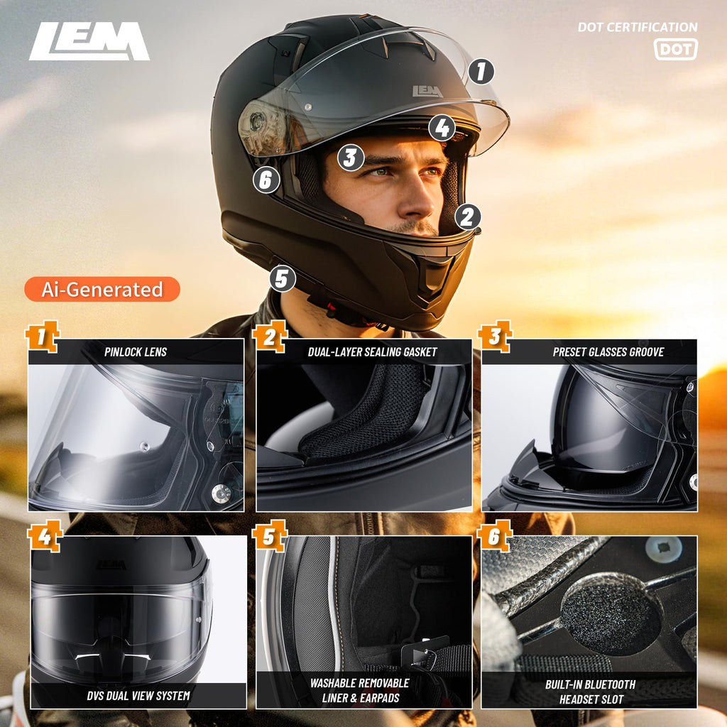 Full Face Motorcycle Helmet DOT Certified Matte Black Medium A90458