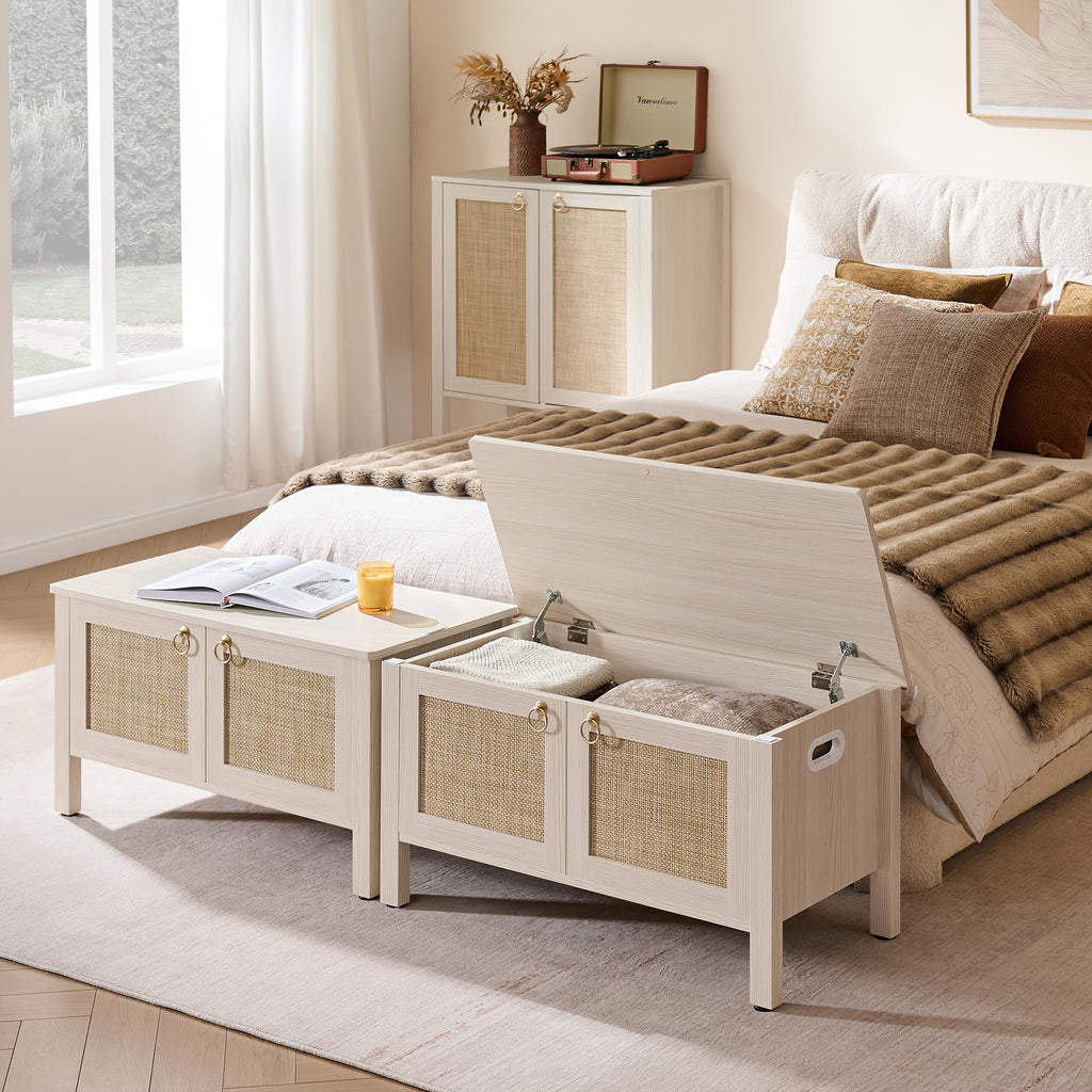 Rattan Storage Bench with 2 Safety Hinges B40220