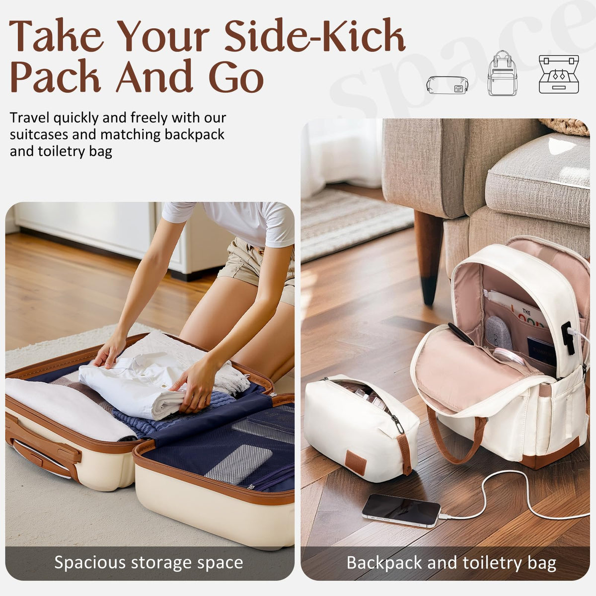 White 3 Piece Hardside Luggage Set V37884